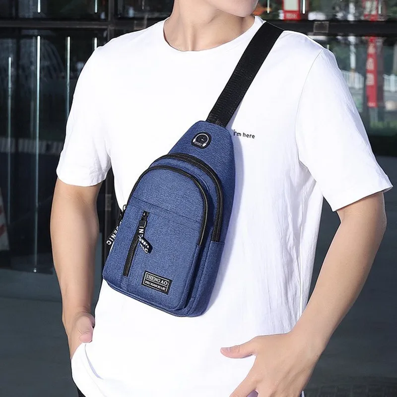 Men's Bag Solid Color Men's Chest Bag Outdoor Casual Fashionable Small Satchel