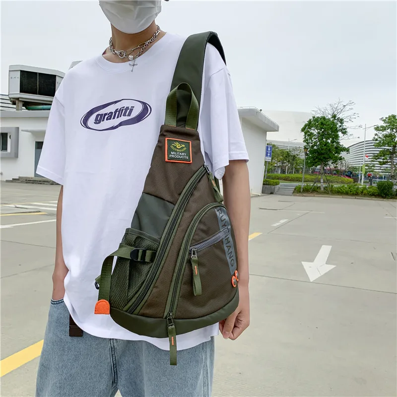 Male Shoulder Bags Travel Crossbody Bags Men Military Chest Bag for School Trip Waterproof Nylon Messenger Bag Black Green