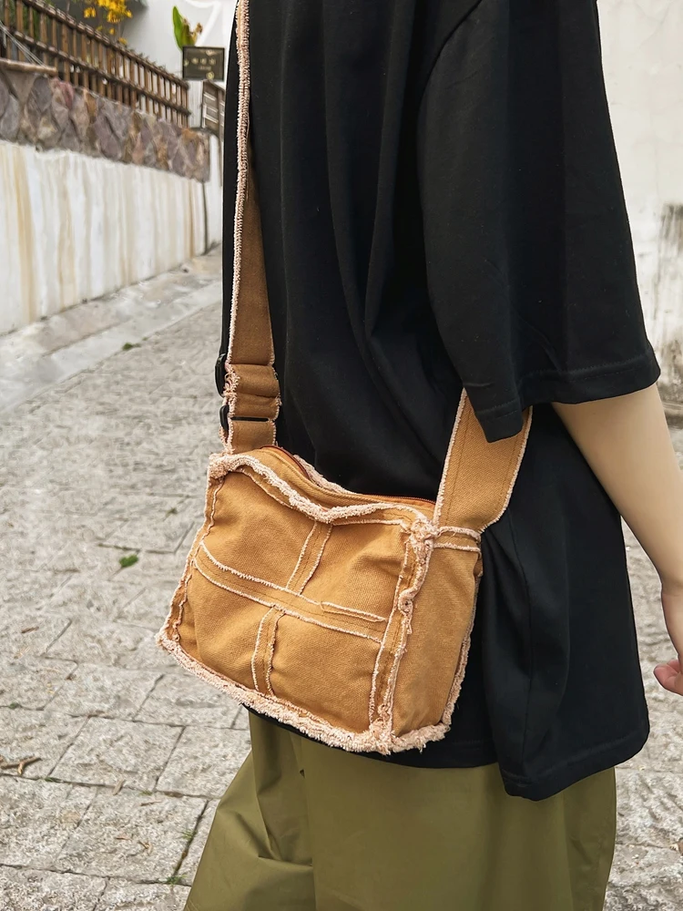 Women Little Canvas Shoulder Bag Female Thick Cloth Small Messenger Bag Retro Vintage Crossbody Bags Cute Zipper Purse For Girls