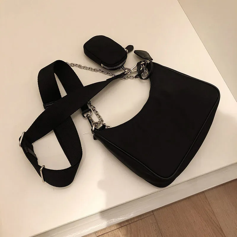 Women Crossbody Bags Ins Handsome Chain Shoulder Underarm Handbags All-match Harajuku Ulzzang Portable Nylon Bag Female Design