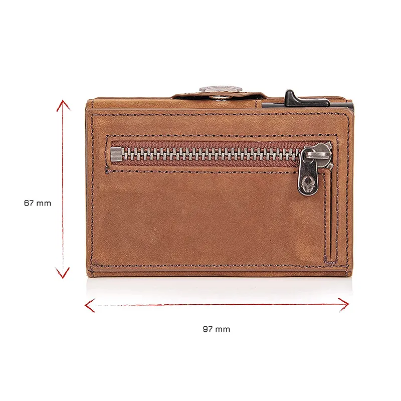 Pop-Up Credit Card Case with RFID Protection Genuine Leather  Wallet with Compartment for Notes and Coins for Men and Women