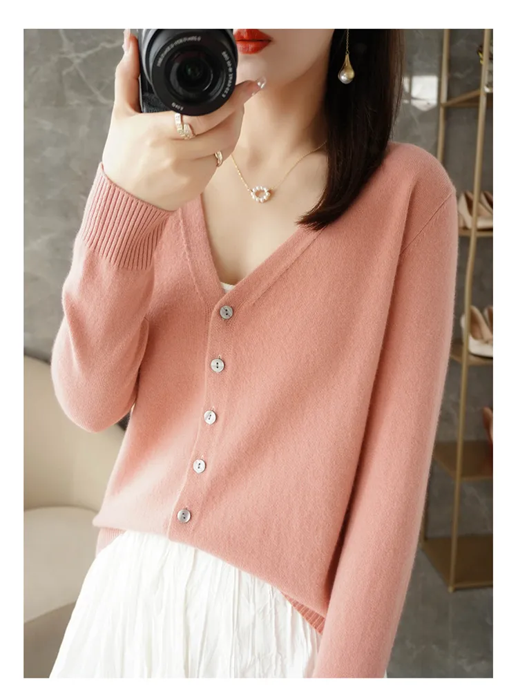 Special Offer Spring, Summer And Autumn V-Neck Long-Sleeved Knitted Cardigan Women's Loose Fine Imitation Wool Thin Outerwear035