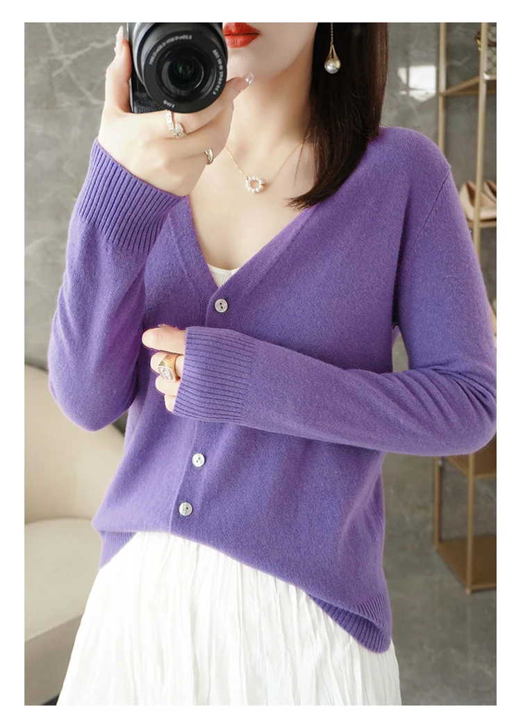 Special Offer Spring, Summer And Autumn V-Neck Long-Sleeved Knitted Cardigan Women's Loose Fine Imitation Wool Thin Outerwear035