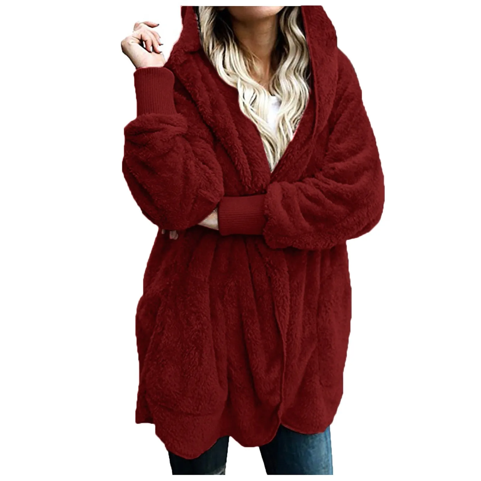 Plus Size Women Winter Warm Coat Jacket Outwear Ladies Cardigan Coat Double Sided Velvet Hooded Coat New Fashion Simple 2023