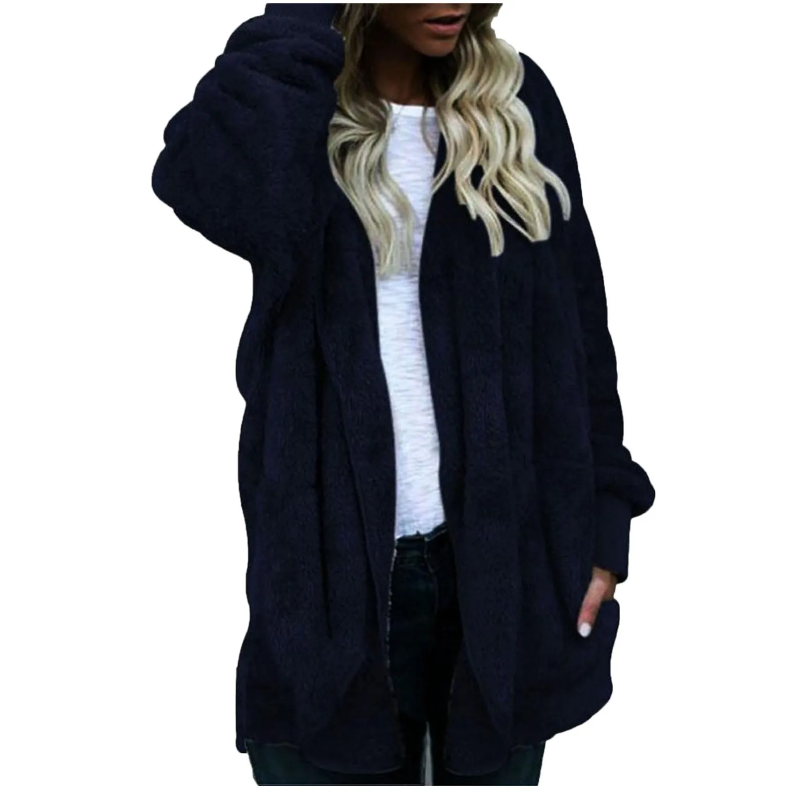 Plus Size Women Winter Warm Coat Jacket Outwear Ladies Cardigan Coat Double Sided Velvet Hooded Coat New Fashion Simple 2023