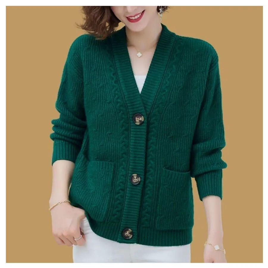 Women Knit Sweater Cardigan Coat Korean Fashion Causal Knitwear Strickjacke Spring Elegant Mom Jacket Loose Vintage Outwear New