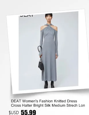 DEAT Women's Fashion Knitted Dress Cross Hollow Out Bright Line Waist Medium Strech Elegant Dresses Autumn 2023 New 13DB376