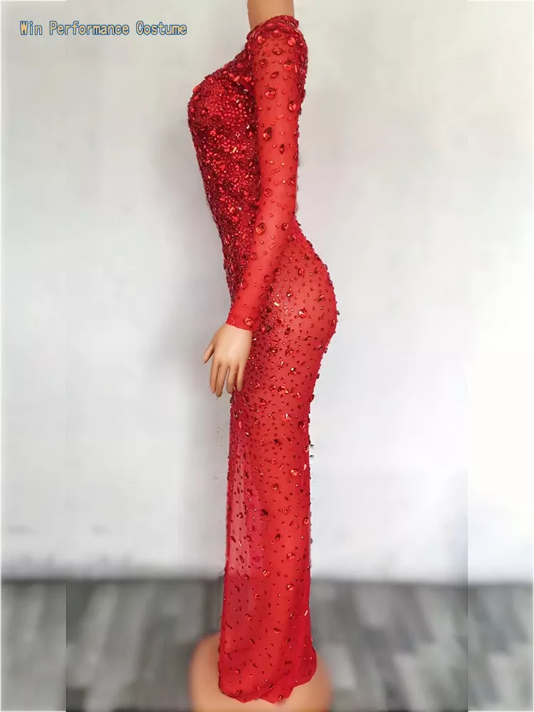 Rhinestone Costume Latin Dance Dress Female Professional Competition For Women Girls Sexy Backless Red Fringed Skirt