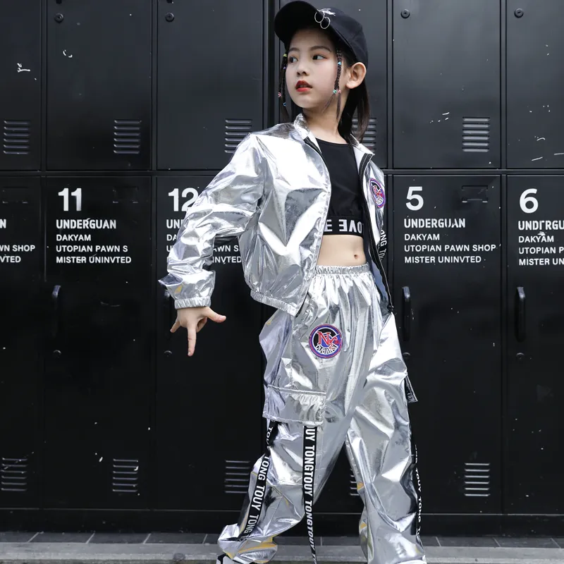 Bazzery Boys Hip Hop Jacket Girl Jazz Jogger Pants Kids Sequins Street Dance Outfit Teen Shining Children Costume Streetwear