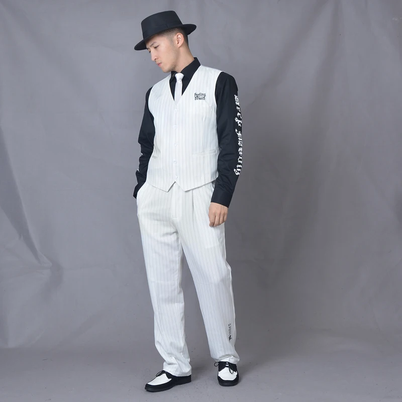 Hip Hop suit locking vest machine dance Clothing Vest + pants Popping Street Dance performance suit men street dance Stage suits