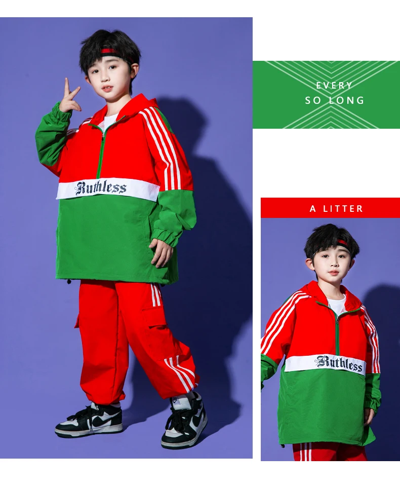 Kids Hip Hop Red Contrast Coat Joggers Pants Boys Street Dance Jacket Outfits Girls Streetwear Child Jazz Sport Costume Clothes