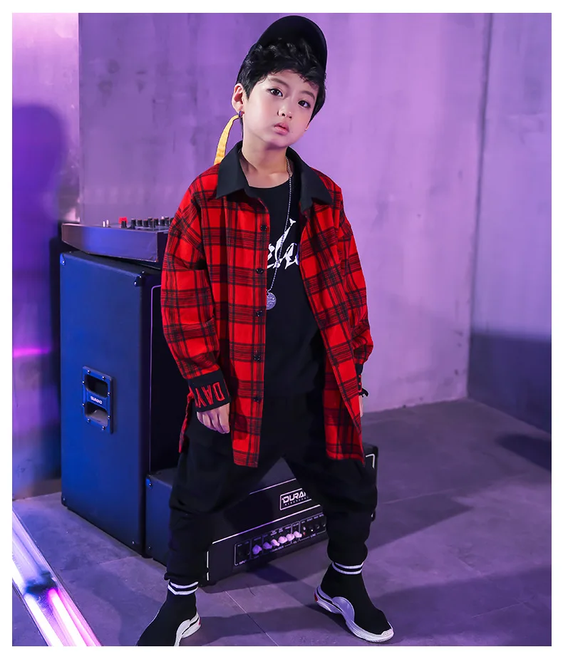 Children hip hop costumes Korean-Style Street Dance harem pants plaid Shirt Boy Costume Hip Hop Jazz dancewear New Style Set