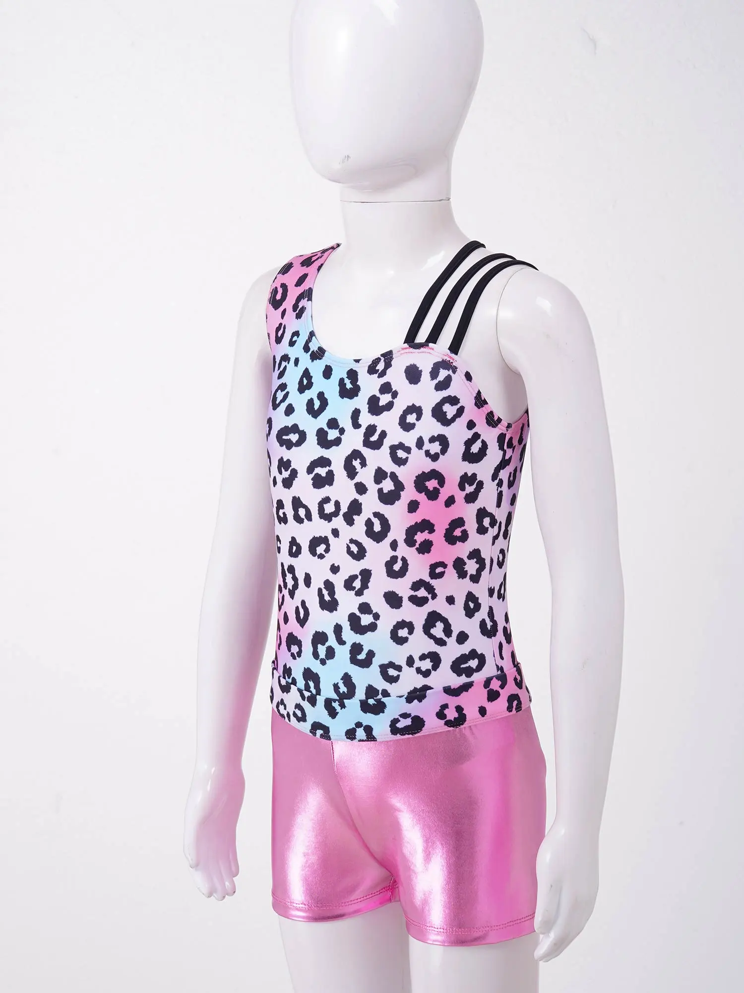 Kids Girl Ballet Dance Gymnastic Leotard Sleeveless Bodysuit with Shorts Skating Stage Performance Dancewear Swimwear Sportswear