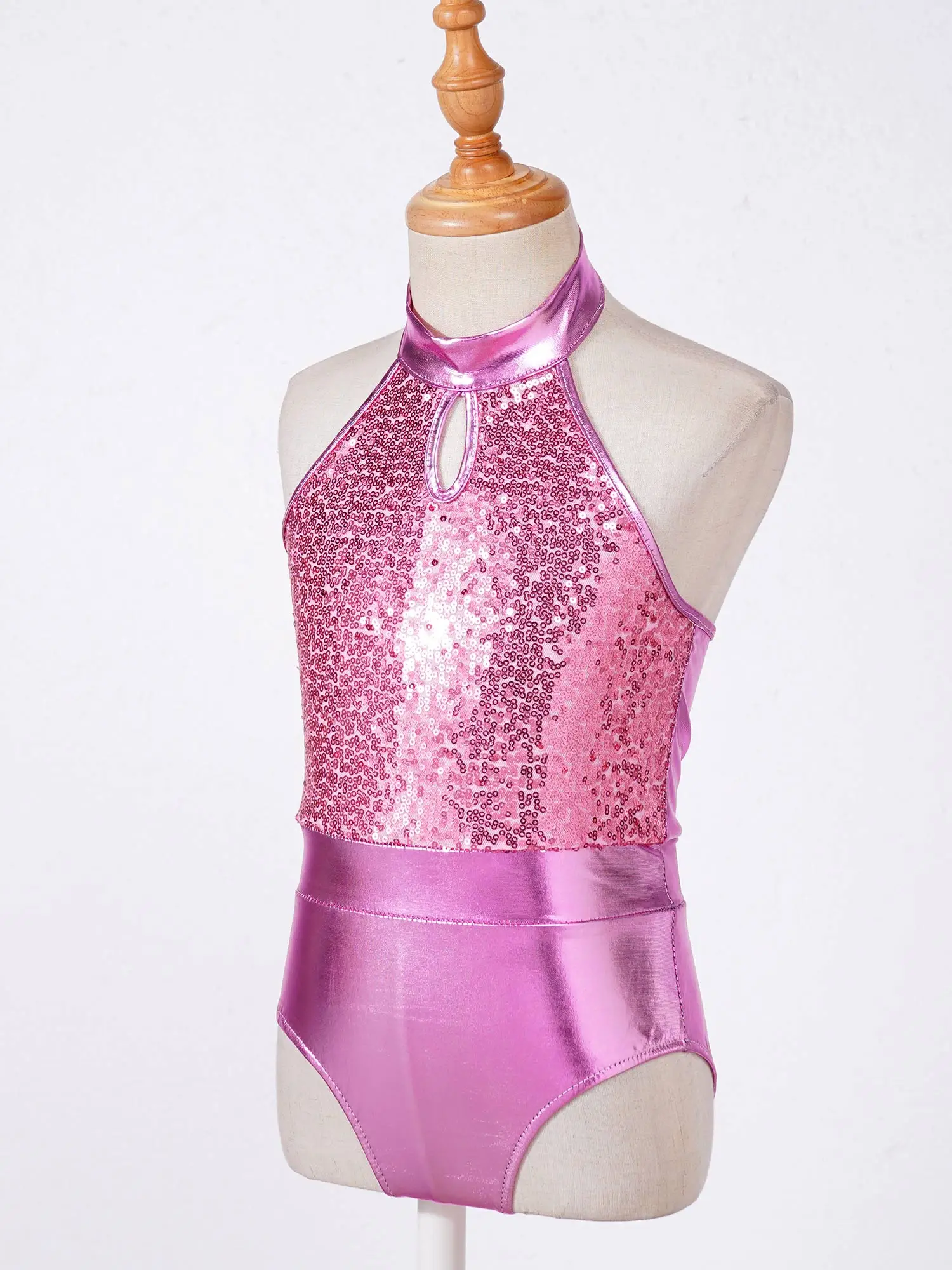 Sparkly Sequins Ballet Leotards for Girls Sleeveless Cutouts Back Strappy Waist Gymnastics Leotards Ballet Dance Costume Kids