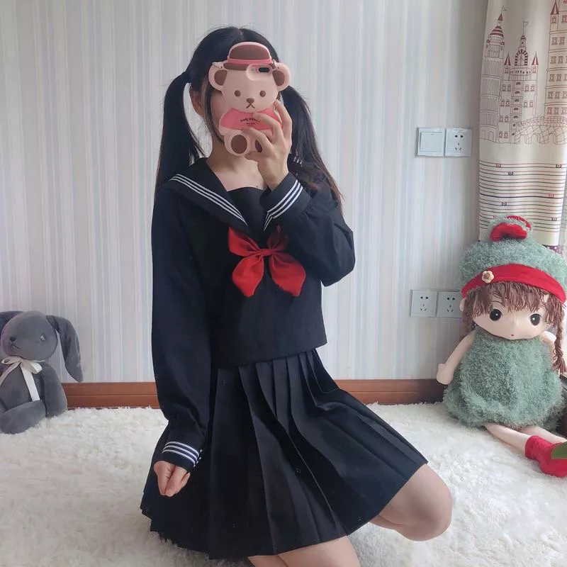 Japanese School Uniforms Style S-2xl Student Girls Navy Costume Women Sexy Black JK Suit Sailor Blouse Pleated Skirt Set