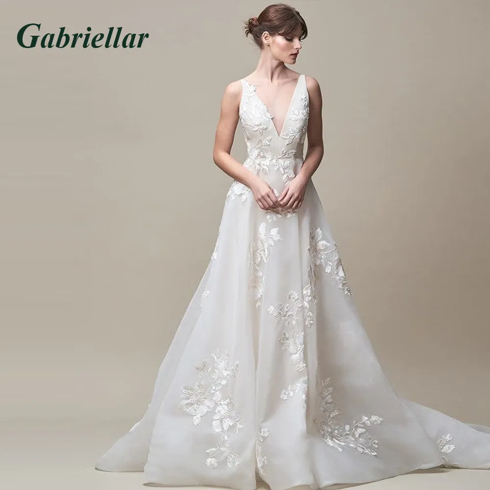 Gabriellar Trendy A-line Wedding Dress Princess Lace Up Exquisite Applique V-Neck Mopping Gown Vestido De Novia 2023 Women