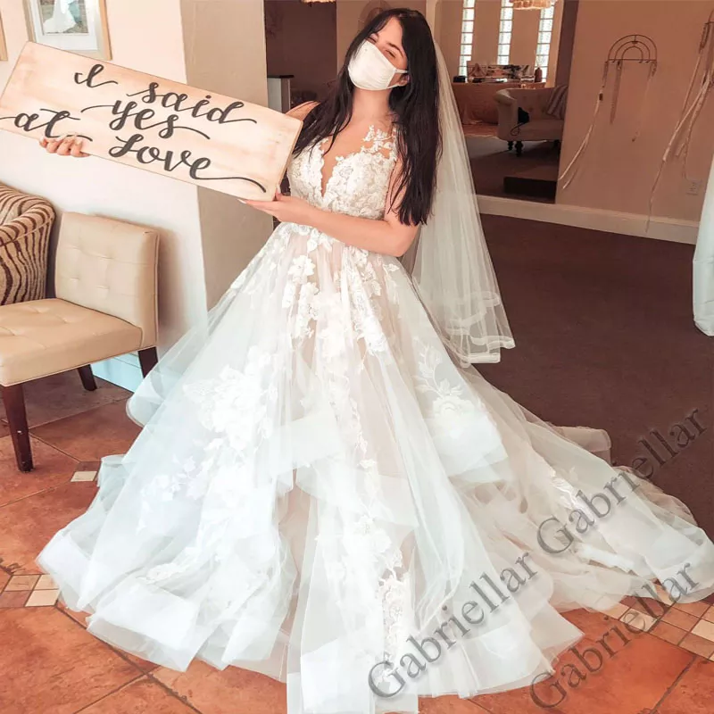 Gabriellar Trendy A-line Wedding Dress Princess Lace Up Exquisite Applique V-Neck Mopping Gown Vestido De Novia 2023 Women