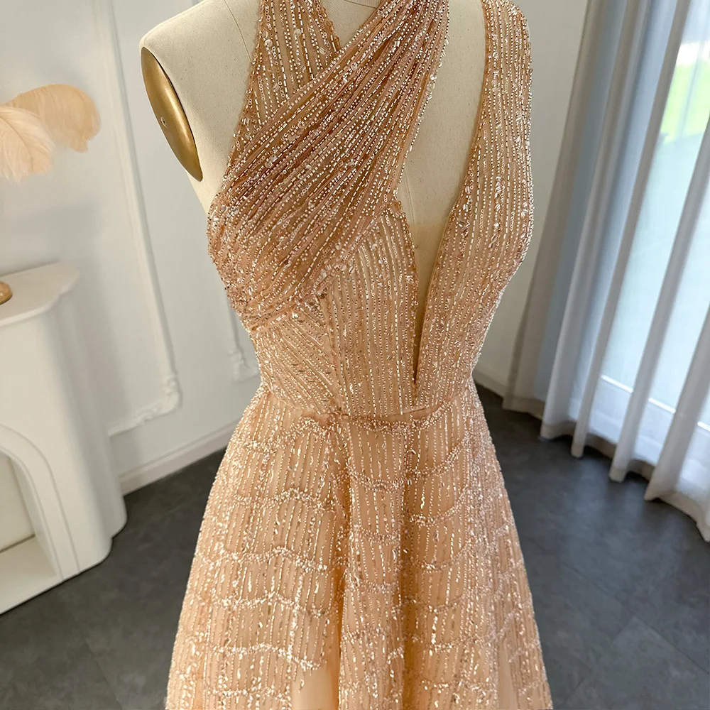 Sharon Said Luxury Beaded Dubai Lilac Evening Dresses for Women Wedding Party 2023 Elegant Long Arabic Prom Formal Gowns SS329