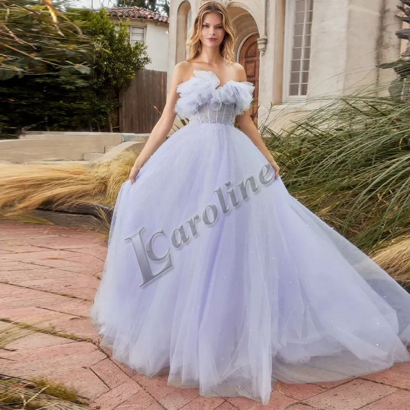 Caroline Elegant Off Shoulder Evening Dress V-neck Glitter Sequin A-line Side Split Floor Length Prom Gowns Party Custom Made