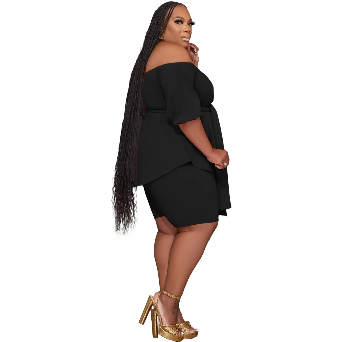 Wmstar Plus Size  Two Piece Outfits Women New In Matching Shorts Sets Loose Top with Bandage Summer Wholesale Dropshipping 2023
