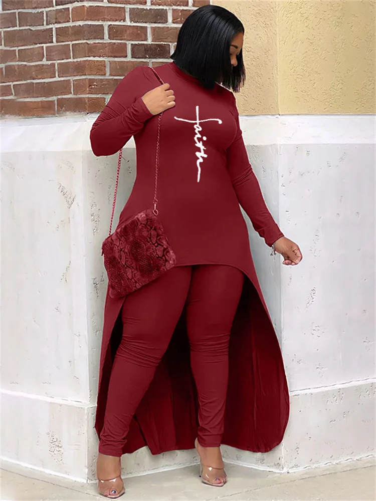 Wmstar Plus Size Two Piece Set for Women Clothing Long Tops and Pants Sets Leggings Matching Set Stretch Wholesale Dropshopping