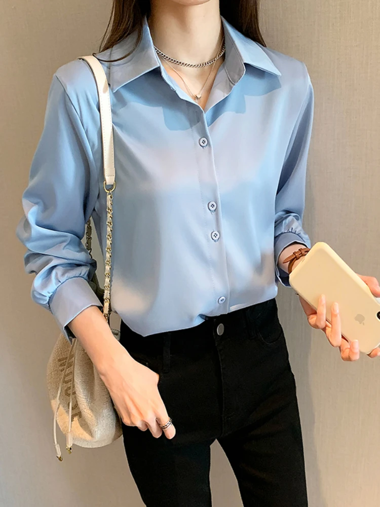 Plus Size Shirts Spring Summer Fashion Female Long Sleeve Loose Solid Blouse Tops Casual Chiffon Shirt Women Office Lady Shirts