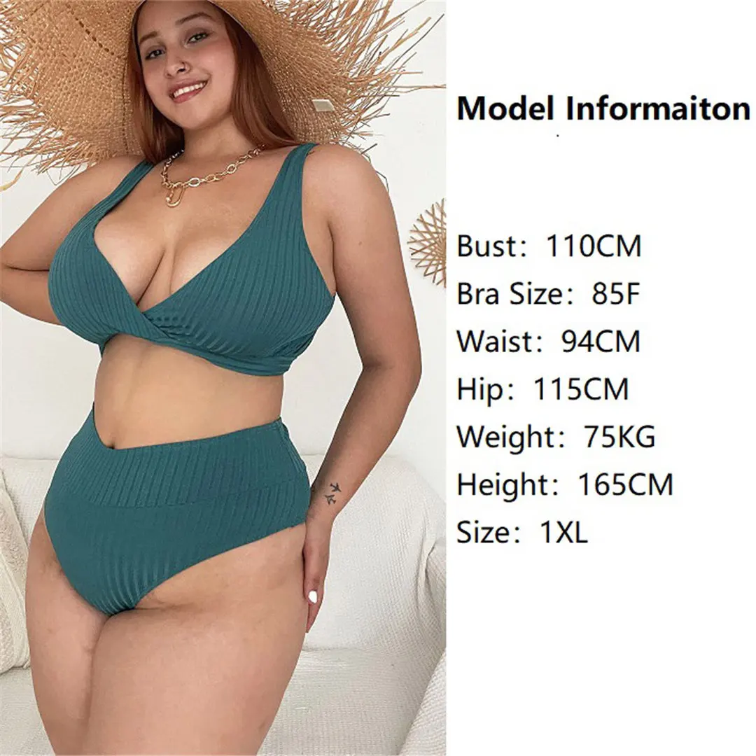 0XL - 4XL Ribbed Bikini Large Size Swimwear Plus Size Women Swimsuit Female Two-piece Bikini set Bather Bathing Suit Swim V3996D