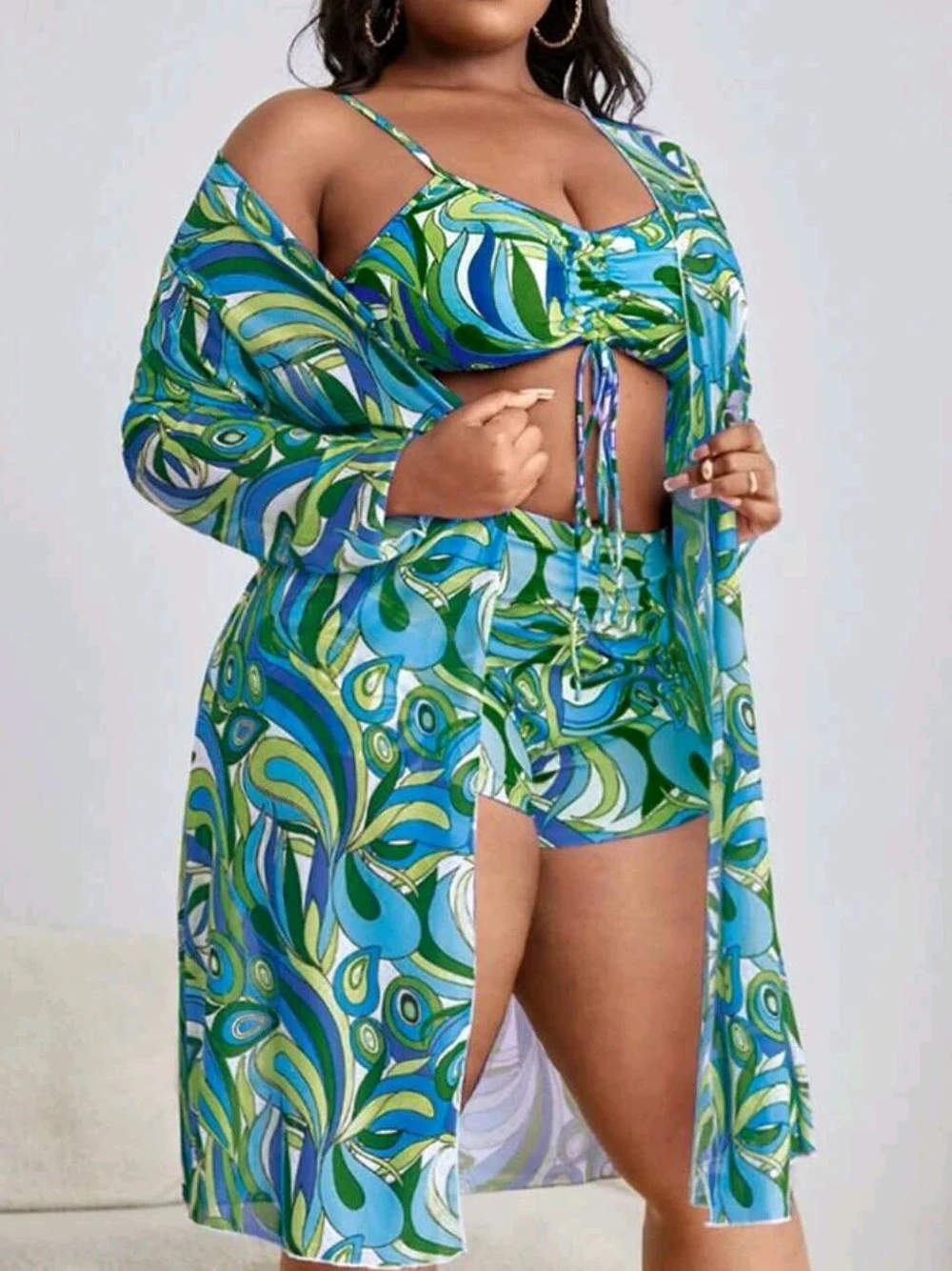 2023 New Plus Size Swimwear for Women Swimsuit Large Bathing Suits Three-Piece Push Up Bikini Set Sexy Separate Stylish