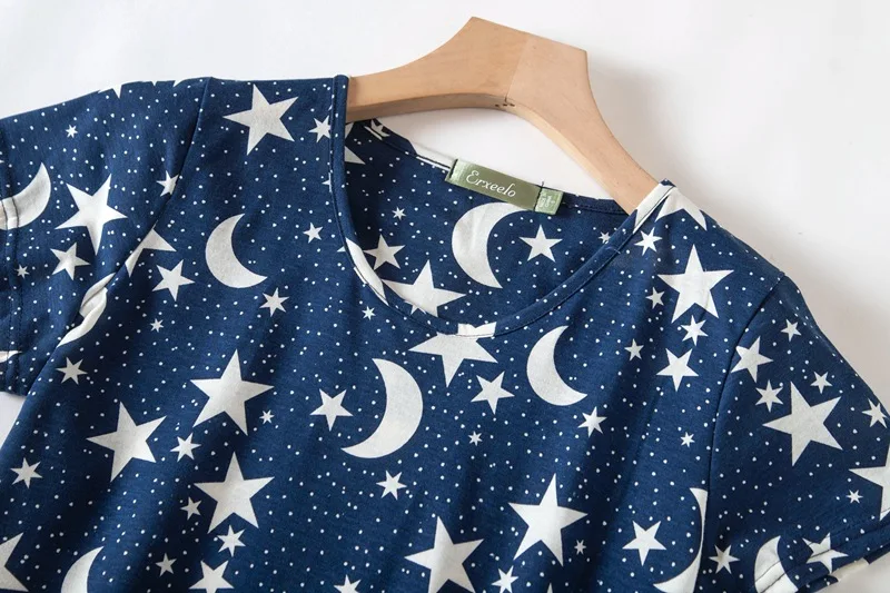 Summer Nightdress Women's Plus Size Cute Cartoon Printed Home Clothes Knitted Cotton Sweet Short-sleeved Round Neck Night Gown