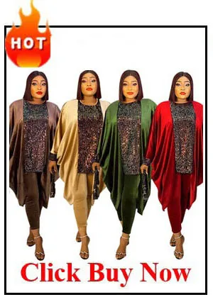 African Clothes for Women Spring Autumn African Women Long Sleeve V-neck Polyester Sequined Two Pieces Sets Top and Pant