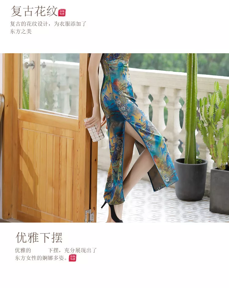 2023 Summer New Short-sleeved Long Silk Satin Young Traditional Chinese Clothes Woman Thin Cheongsam Qipao Skirt  Wholesale