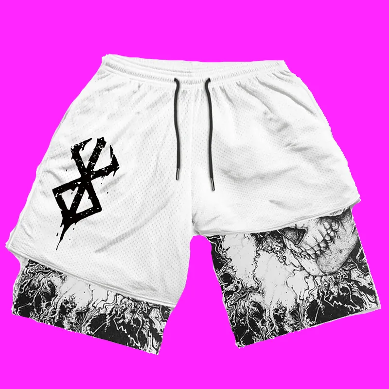 Y2K Summer Men Streetwear Anime High Waist Oversize Breathable Gym Short Pants Training Fitness Workout Track Shorts Clothes