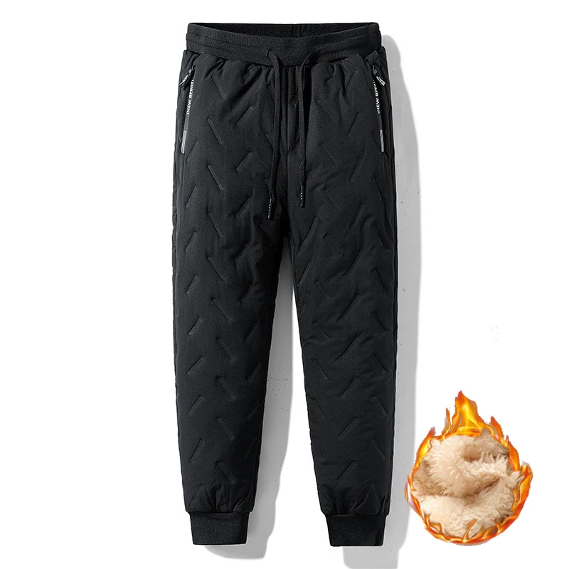 Winter Zip Pockets Thicken Fleece Sweatpants Men Joggers Black Grey Down Cotton two-pieceWarm Pants Male Thermal Trousers 7XL