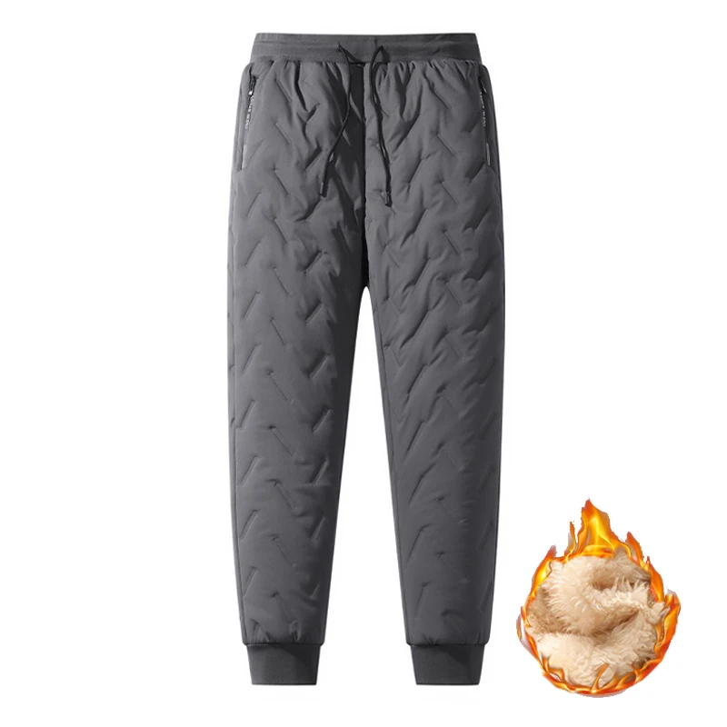Winter Zip Pockets Thicken Fleece Sweatpants Men Joggers Black Grey Down Cotton two-pieceWarm Pants Male Thermal Trousers 7XL